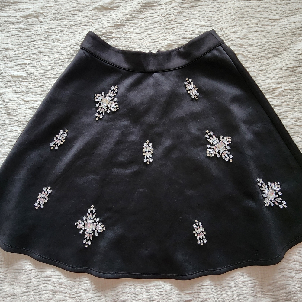 Catherine Malandrino Black Skater Skirt with Embellishments